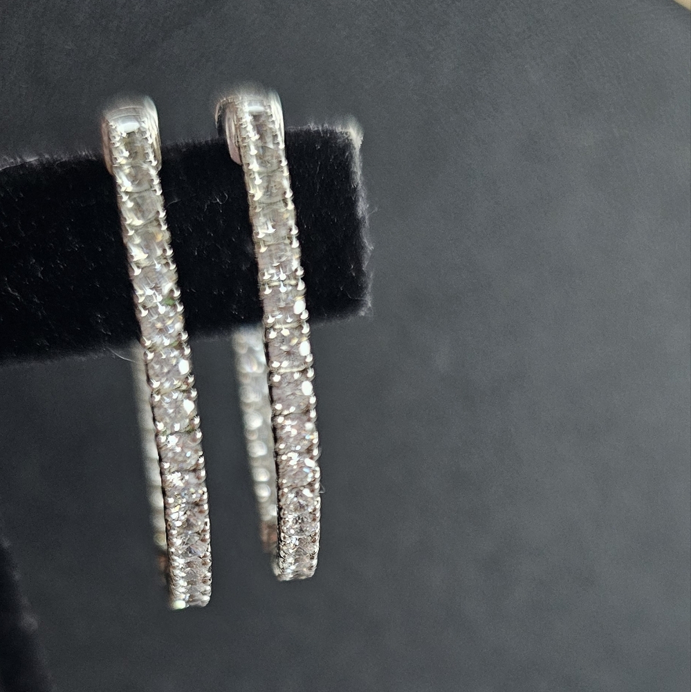 Sterling Silver Rhodium-plated CZ In and Out Hinged Hoop Earrings
